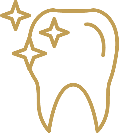 Sparkling white tooth icon in gold