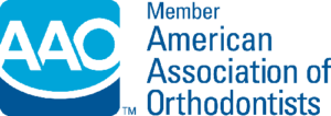 Light blue and dark blue American Association of Orthodontists logo