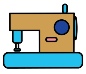 blue and gold sewing machine graphic