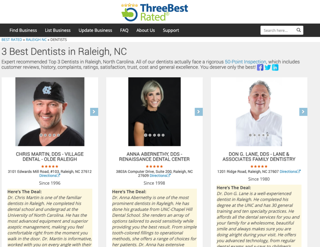 Three Best Rated Dentists in Raleigh NC 2021