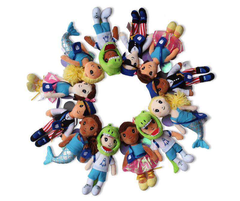 All styles of First Dental Visit Dolls in a circle