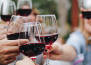 several glasses of red wine